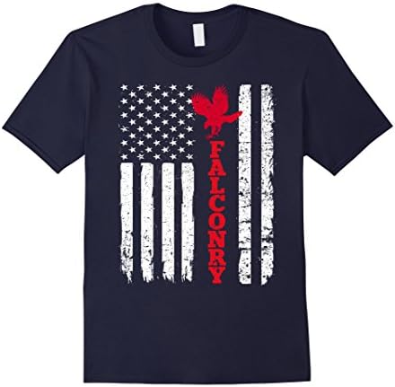 Mens Falconry Shirt: USA American Flag Hunting T-Shirt Large Navy