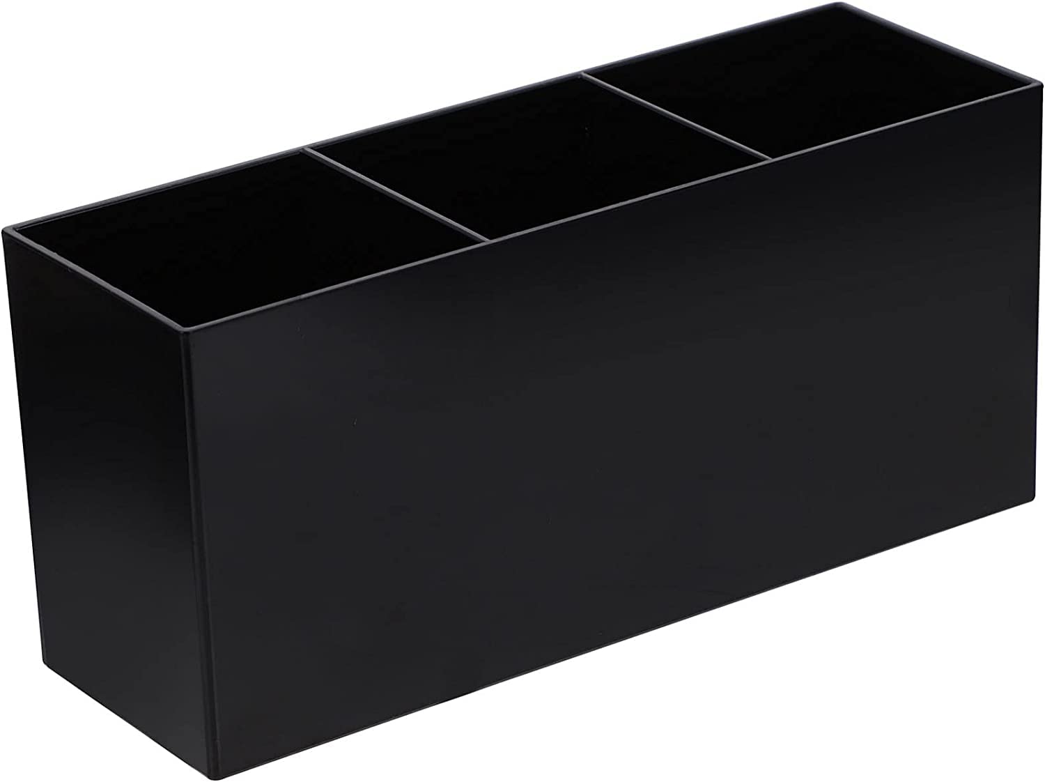 OWAYOTO Makeup Brush Organizer Acrylic Tray - 3 Slot Office Desk Stationery Holder Black Box