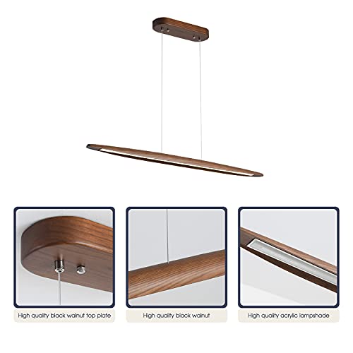 YISDESIGN 51" Wood Linear Pendant Light Wood Dining Room Light Fixture Modern Pool Table Lights Kitchen Island Lights for Dining Room Bar Kitchen Island Walnut Color