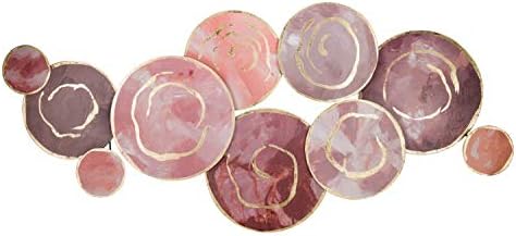KunstLoft Vivid metal wall art 'Pearly Gloss' 47x24x2inches | Large hand-crafted wall decoration | Abstract Circles Red Pink | Contemporary design picture sculpture mural