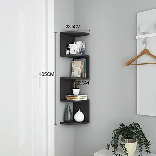 QSAA Storage Rack in Bedroom Kitchen Living Room Wall Shelf Bookshelf Wall Hanging Living Room Corner Corner Corner Bedroom Triangle Fan Shaped Decorative Partition Five Layers Of Black