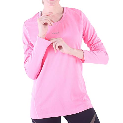 H.MILES Womens Running Shirt Long Sleeve Dry Fit Compression Tops Pink M