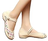 AvaCostume Embroidery Womens Classics Flats Rubber Sole Casual Shoes, Beige 37
