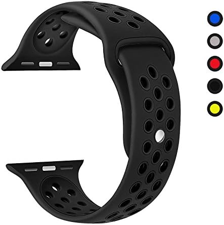 Apple Watch Band 42mm, Soft Black Sport Rubber Silicone Strap for iWatch Series 1, 2 &amp; Sport &amp; Edition
