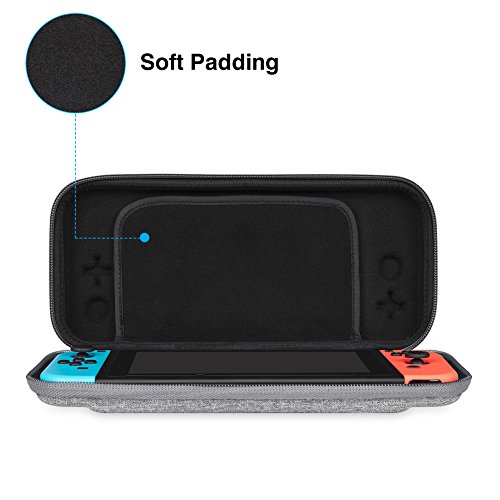 Ultra Slim Carrying Case for Nintendo Switch, VUP Switch Hard Cover Portable Protective Travel Shell for Nintendo Switch Console & Accessories with 8 Game Cartridges and an Accessories Pouch, Gray