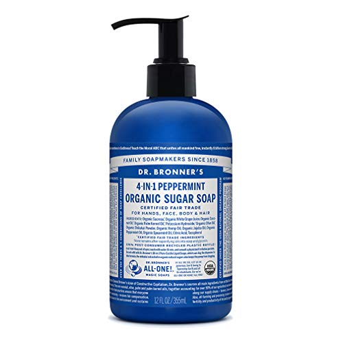 Dr. Bronner's - Organic Sugar Soap (Peppermint, 12 oz) - Made with Organic Oils, Sugar & Shikakai Powder, 4-in-1 Uses…