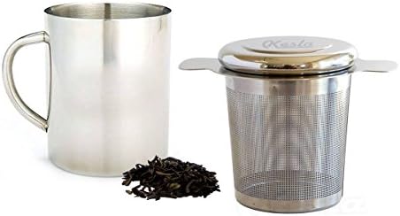 Tea Infuser with Lid 304 Stainless steel + Double Wall Tea/Coffee Mug 7.5oz (220ml) Stainless Steel