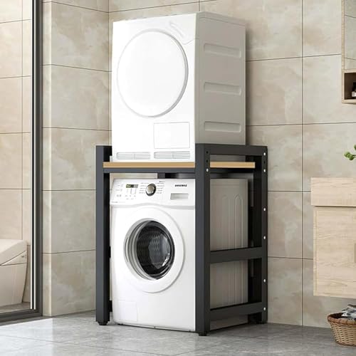 Dryer Stand Height Adjustable, Portable Stacking Kit for Front Loader Washing Machine & Tumble Dryer, Storage Rack Over Washing Machine Storage Unit, 400kg Load Capacity BlackFrame Black