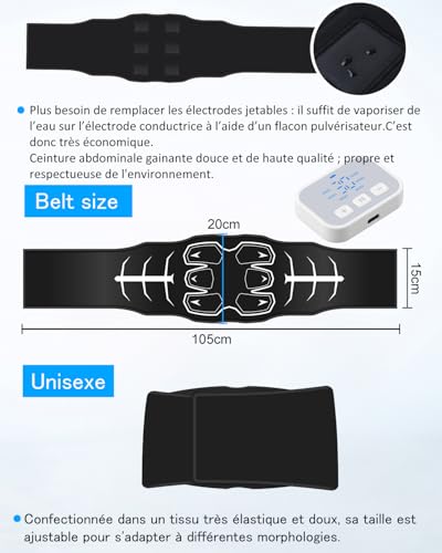 Muscle Stimulator, Electrostimulation Abdominal Belt, Washable, Skin-Friendly Silicone Pad, No Need to Replace, 6 Modes, 30 Levels, Muscle Stimulator, Unisex