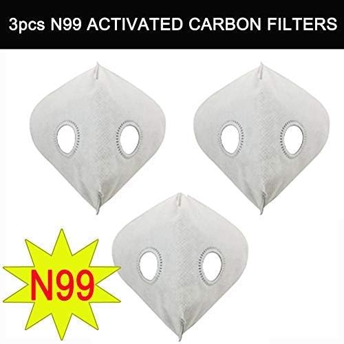 Activated Carbon Dustproof Dust Mask Filtration Exhaust Gas PM2.5 with 2 Valves 2 N99 Activated Carbon Filters for Running Cycling Outdoor Activities
