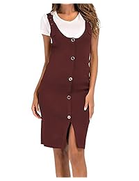 Saodimallsu - Vestido para mujer con espalda cruzada y tirantes para suéter con botones de caída