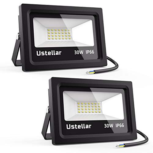 Ustellar 2 Pack 30W LED Flood Light, IP66 Waterproof, 2400lm, 150W Halogen Bulb Equivalent Outdoor Super Bright Security Lights, 5000K Daylight White, Floodlight Landscape Wall Lights
