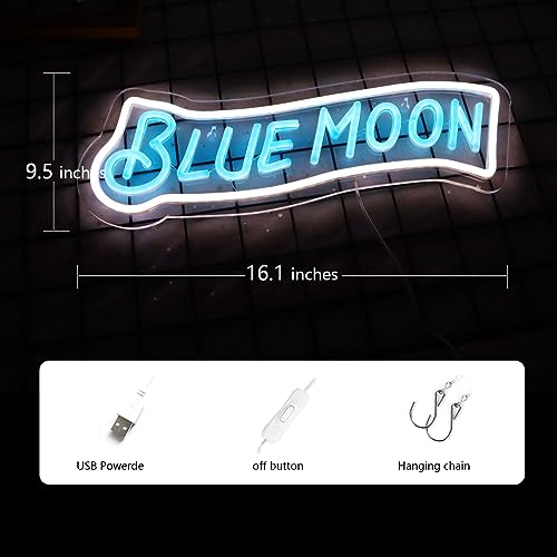 JFLLamp Blue Moon Neon Signs For Wall Decor Neon Lights For Bedroom Led