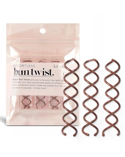 Kitsch Spiral Bobby Pins for Girls and Women - Hair Bun Maker | Rounded Tips, Chip-Resistant Bun Twist Spiral Hair Pins | Secure Hold All-Day - 3Pcs, Brown