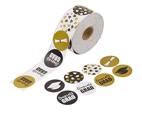 Best Nest Wellness Graduation Sticker Roll - Black & Gold, 1000 Ct, 1.5-Inch - Envelope Seals for Invitations - Party Favor Seals & Graduation Party - School Assignment Decor & Sticker Paper Roll