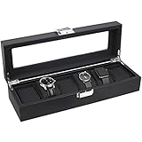 Mantello Watch Box for Men - 6 Slot Luxury Carbon Fiber Watch Case, Watch Box Organizer for Men, Gifts for Him, Metal Buckle - Black