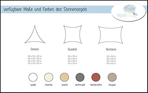 Vivanutria aguasol Sonnensegel Rechteck 3 x 4 m + GRATIS (!) Befestigungsmaterial | Farbe Creme | für Garten, Balkon & Terrasse | Sonnenschutz | Wetterschutz | wasserabweisend | PES | Polyester – Bild 4