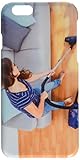 Woman using vacuum cleaner on wooden floor cell phone cover case iPhone6