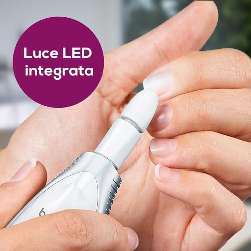 MP 41 Fresa Elettrica per Unghie con 7 Accessori in Zaffiro e Feltro, Manicure e Pedicure Professionale a 4600 Giri/min, Luce LED, Rotazione Reversibile, Adatto a Diabetici, con Custodia