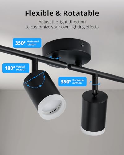 Gr4tec Ceiling Spotlight 4 Bulbs, Modern Ceiling Light Spotlight Swivelling, Black Ceiling Light Spot GU10, Metal Spotlight Bar Ceiling Spotlight for Kitchen, Hallway, Office, Bedroom (Bulb Not Included)