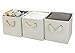 StorageWorks Polyester Storage Cube Box with Strong Cotton Rope Handle, Foldable Basket Organizer Bin, White, Bamboo Style, Medium, 3-Pack