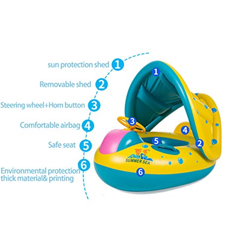 image for EncoyKid Baby Swimming Ring, Inflatable Baby Float Sunshade Swimming B