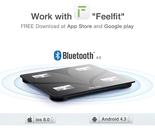 Bluetooth Body Fat Scale by Aikoper, USB Rechargeable Smart Digital Bathroom Weight Scale, with 13 Data iOS & Android App, Body Composition Analyzer for BMI, Body Fat%, Muscle Mass, Water, 396lbs