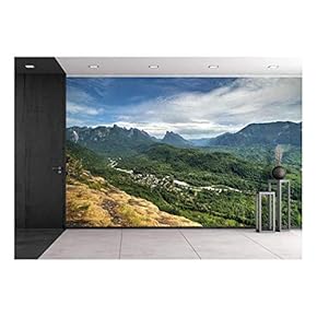 Landscape with Forest and Mountains - Removable Wall Mural | Self-Adhesive Large Wallpaper - 66x96 inches