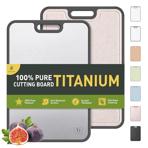 2 in 1 Pure Titanium Cutting Boards for Kitchen Non Toxic Chopping Board with Handle Large Big Small Kitchen Meat Butcher Block Not Stainless Steel Wood Bamboo Plastic Silicone Acrylic Teak Sink