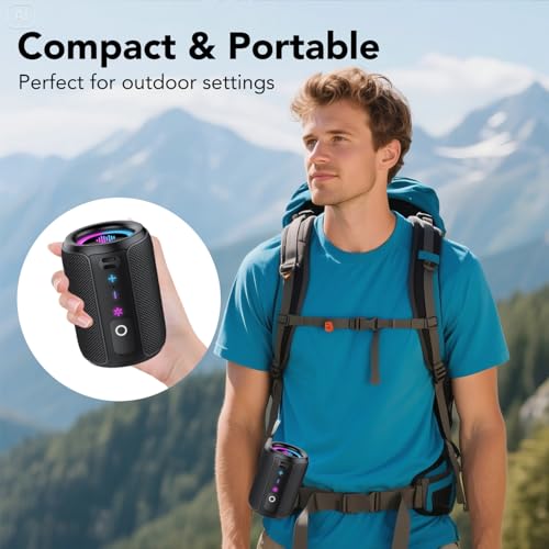 Tiksounds Bluetooth Speaker with Stereo Sound & Mic for Calls, Bluetooth 5.4 Speaker with 12H Playtime, 6 RGB Lights & TWS Pairing, IPX7 Waterproof, Portable Speaker for Home, Hiking, Party