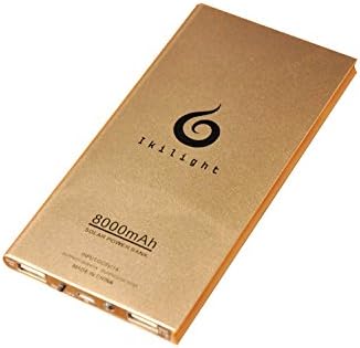 Limited Edition- 8000 mAh Slim Portable Solar Power Bank- Dual USB ports for Iphone, Androids, iPads and rechargeable devices (Gold)