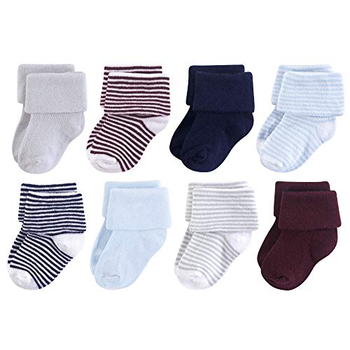 Luvable Friends Baby Basic Socks, Navy Light Blue 8Pk 12-24 Months
