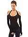 PattyBoutik Women Halter Cut Out Shoulder Long Sleeve Top (Black Medium)