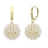 14k Yellow Gold 15-16mm White Freshwater Cultured High Luster Pearl Cluster Drop Earrings
