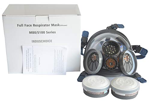 Induschoice Organic Vapors Full Respirator Mask Gas Mask Spray Paint Pesticide Chemical Formaldehyde Dustproof Respiratory Protection(Respirator +1 Pair Cartridges) - Thumbnail 5