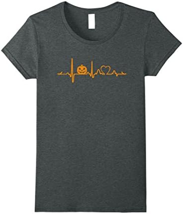 Womens Pumpkin Heartbeat Halloween T-Shirt XL Dark Heather