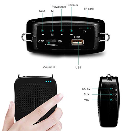 Voice Amplifier with Wired Microphone Headset 15W Mini Voice Amplifier Portable Headset Microphone with Speaker for Teachers Rechargeable Personal Microphone Support MP3 Playing