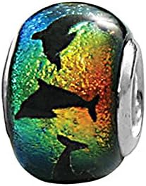 Zable Beads Sterling Silver Round Dichroic Dolphins Glass Bead