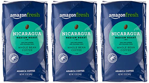 AMAZON FRESH, NICARAGUA WHOLE BEAN COFFEE, MEDIUM ROAST, 12 OUNCE (PACK OF 3)