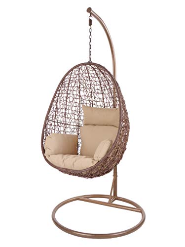 Kideo Hängesessel mit Gestell und Sitzkissen, Lounge-Möbel, Polyrattan, Swing Chair, Lounge (braun/beige) – Bild 3