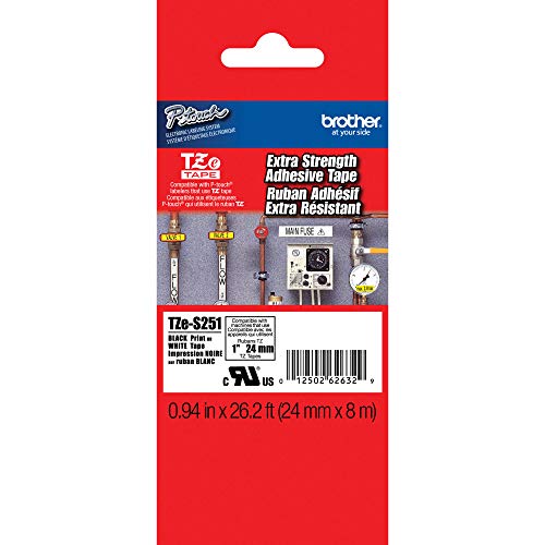 Tze Extra-strength adhesive laminated labeling tape, 1w, Black on White (012502626329)