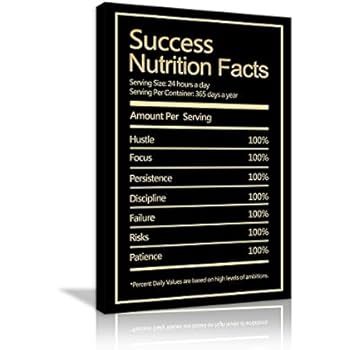 AMEMNY Success Nutrition Facts Motivational Wall Art Inspirational Entrepreneur Quotes Painting Prints on Canvas Modern Inspiring Posters Pictures for Living Room Bedroom Office Framed Ready to Hang