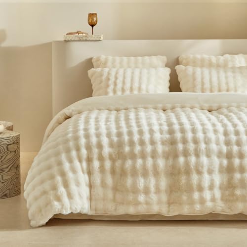 Lekesky Plüsch Bettwäsche 220x240 3teilig + 2 Kissen 80x80, Beige