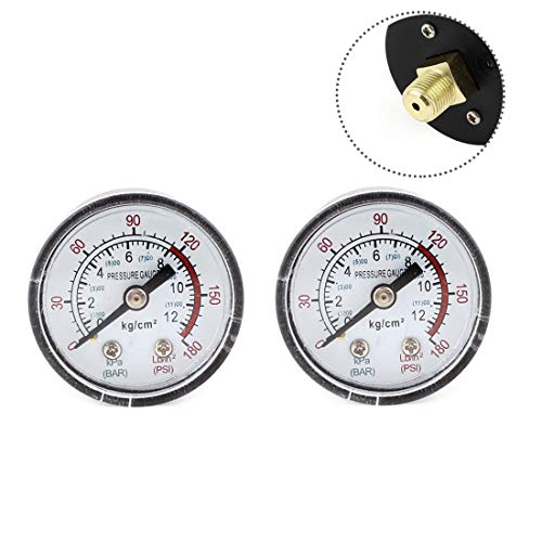 LDEXIN 2pcs 0~180PSI Dial Utility Pressure Gauge for Air Compressor Water Oil Gas Center Back Mount 0.9/0.35inch Thread Diameter,4.1cm/1.6inch Diameter