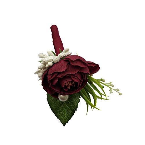 6 Pieces/lot Groom Boutonniere Man Buttonholes Wedding Flowers Party Decoration (Wine red) - Thumbnail 2