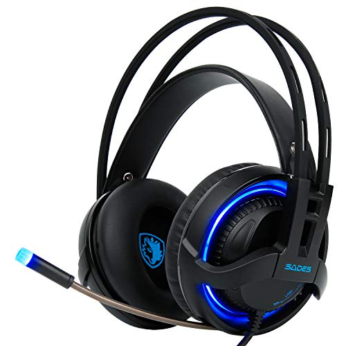 R2 Gaming Headset PS4 One , LED Light & Noise-Isolation MicrophonePC Mac Controller with Crystal Stereo Bass Surround Sound Soft Memory Earmuffs for PC