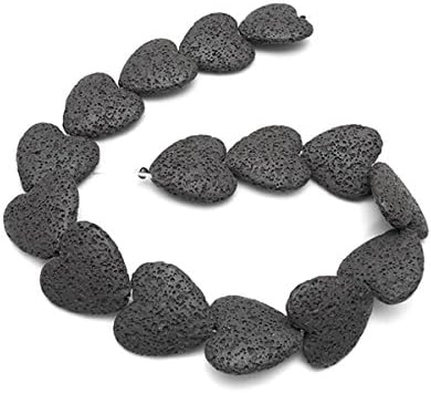 Heart-Shaped Colored Volcanic Rocks Lava Stone Beads - DIY Handmade Jewelry Necklace Bracelet Earrings Accessories (Black, 20 x 20 x 8mm)