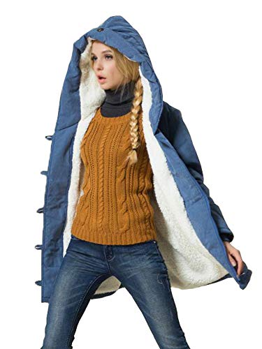 Eleter Women's Winter Warm Coat Hoodie Parkas Overcoat Fleece Outwear Jacket with Drawstring(S,Blue)