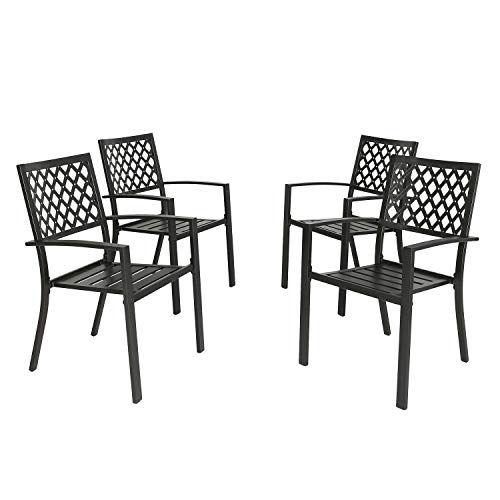 Ulax Furniture Outdoor Patio Dining Arm Chairs Steel Slat Seat Stacking Garden Chair (Set of 4)