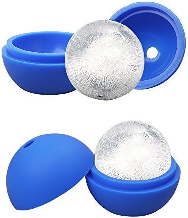Wosweet Large Ice Ball Maker 2.5 Inch Set of 2 Silicone Ice Ball Capacity Mold for Whiskey and Cocktails, Keep Drinks Chilled (Blue)